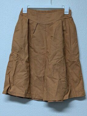 Women's Brown High-Rise Knee-Length Pleated Elastic Waist Wide-Leg Shorts